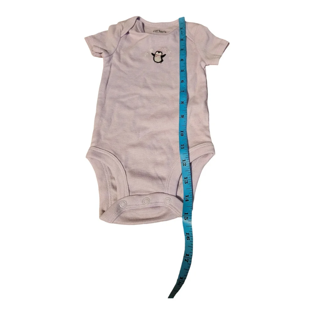 Carter's 0-3m Short Sleeve Purple Penguin Snap Closure Bodysuit